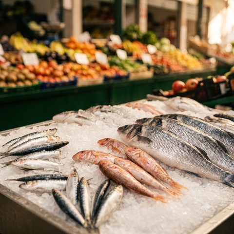 Fresh fish on ice, close-up